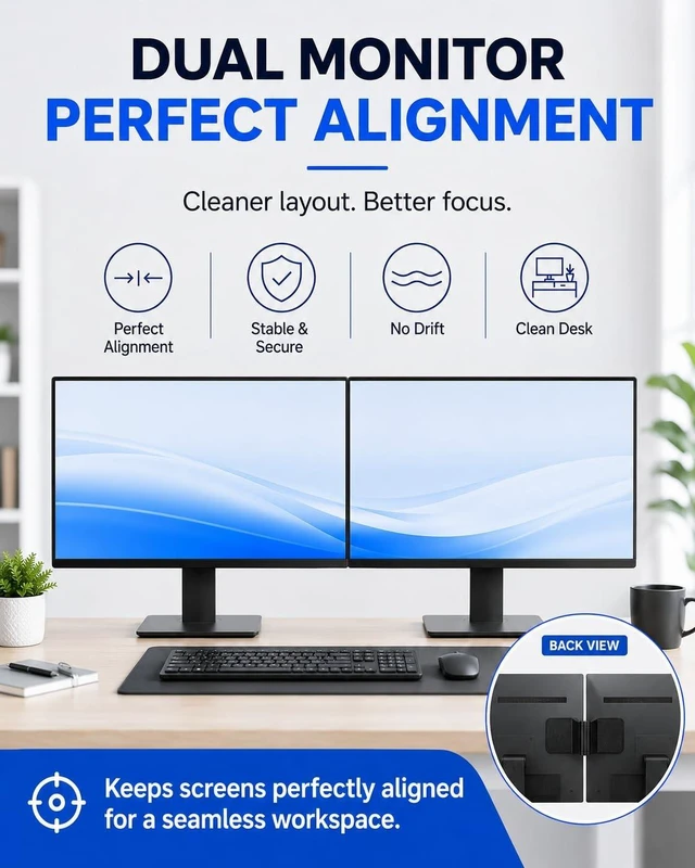 Alt view image 4 of 5 - Multi Screen Alignment Tool Hinge 4 Pack with Adhesive Pads, Monitor Connector Hinges, Adjustable Angle Display Alignment Kit, Low Profile for Triple Monitor Setup Sim Racing Office (Black)