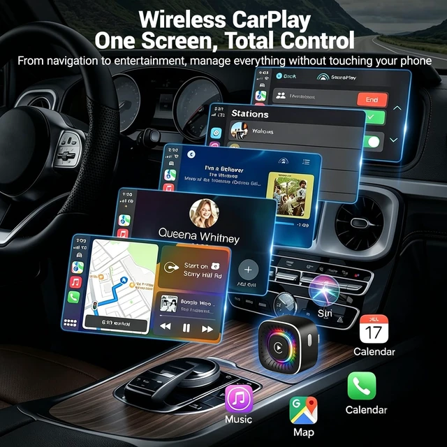Alt view image 2 of 5 - MAKASRI Wireless CarPlay Adapter & GPS Tracker, 2-in-1 Mini USB Dongle with Fast Auto Reconnect CarPlay Wireless Adapter, Plug and Play for OEM Factory Wired CarPlay Vehicles