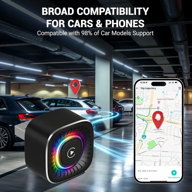 Alt view image 3 of 5 - MAKASRI Wireless CarPlay Adapter & GPS Tracker, 2-in-1 Mini USB Dongle with Fast Auto Reconnect CarPlay Wireless Adapter, Plug and Play for OEM Factory Wired CarPlay Vehicles