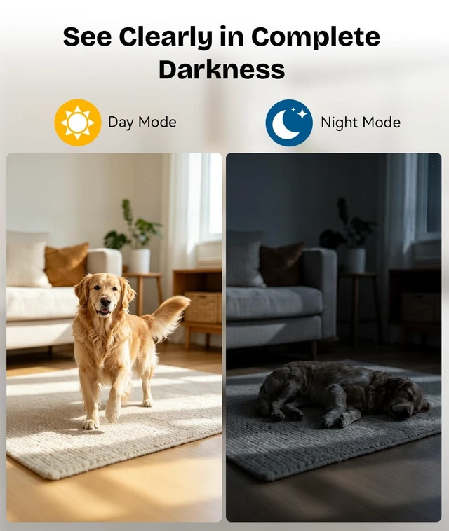 Alt view image 3 of 5 - 1080p HD WiFi Wireless Indoor Security Cam with Night Vision, Indoor Camera with Clock with App Control, Nanny Cam with AI Motion Detection, Loop Recording, Local & Cloud Storage for Home, Easy
