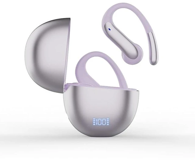Main image of TRAUSI Open Ear Wireless Earbuds, Bluetooth 5.3, 80H Playtime, ENC Noise Cancelling, IPX7 Waterproof, Fast Charging, Sports Earphones with Earhook, Black (Purple)