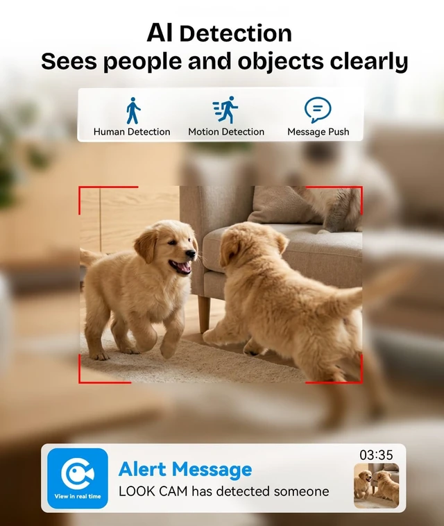 Alt view image 4 of 5 - 1080p HD WiFi Wireless Indoor Security Cam with Night Vision, Indoor Camera with Clock with App Control, Nanny Cam with AI Motion Detection, Loop Recording, Local & Cloud Storage for Home, Easy