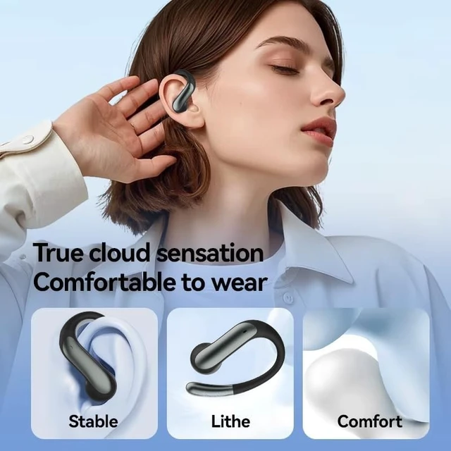 Alt view image 2 of 5 - TRAUSI Open Ear Wireless Earbuds, Bluetooth 5.3, 80H Playtime, ENC Noise Cancelling, IPX7 Waterproof, Fast Charging, Sports Earphones with Earhook, Black (Purple)