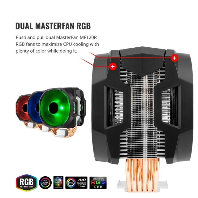 Alt view image 3 of 5 - Cooler Master MA610P RGB CPU Air Cooler 6 CDC Heat Pipes Master Fan 120mm Intel/AMD AM4 Support (MAP-T6PN-218PC-R1)
