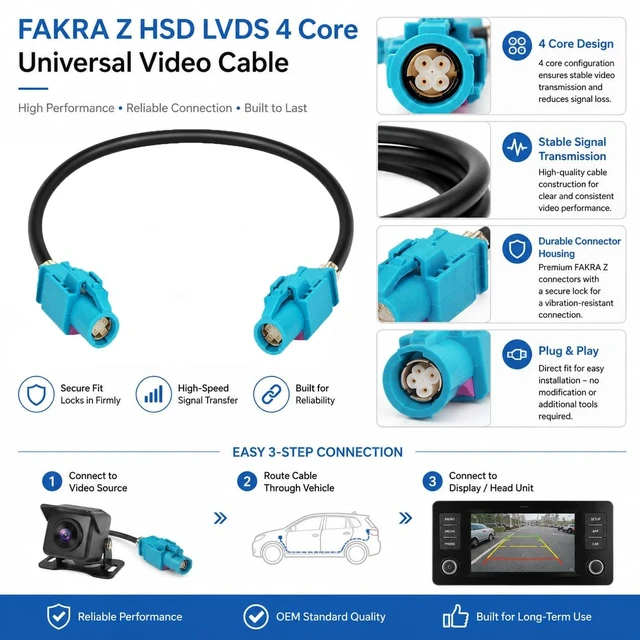 Alt view image 4 of 5 - supmory FAKRA Z Female to Female 4 Core Universal Video Cable LVDS 535 High Speed Data Wire - Universal Car Rear View Camera Video Lead for various car models - RGB Signal Transmission Adapter (10 ft)