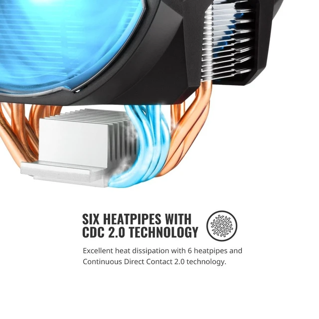 Alt view image 4 of 5 - Cooler Master MA610P RGB CPU Air Cooler 6 CDC Heat Pipes Master Fan 120mm Intel/AMD AM4 Support (MAP-T6PN-218PC-R1)