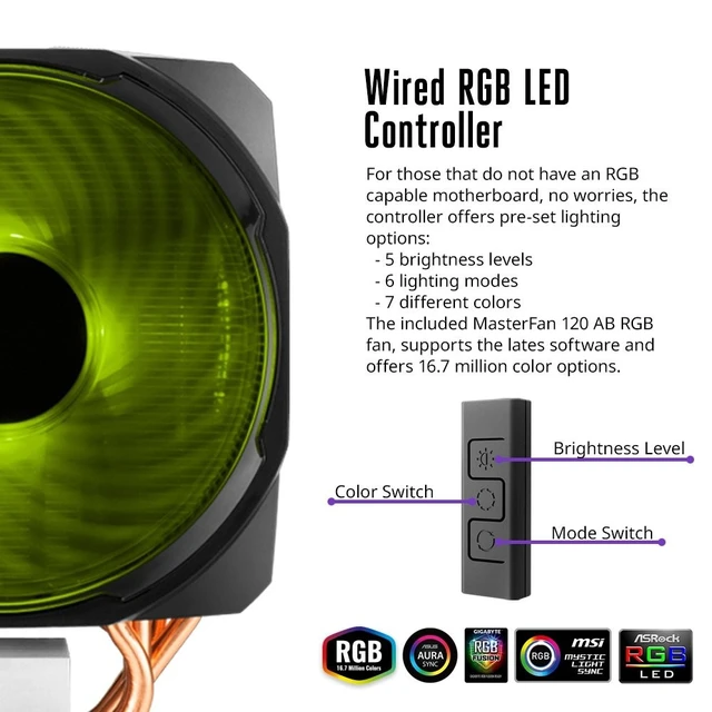 Alt view image 5 of 5 - Cooler Master MA610P RGB CPU Air Cooler 6 CDC Heat Pipes Master Fan 120mm Intel/AMD AM4 Support (MAP-T6PN-218PC-R1)