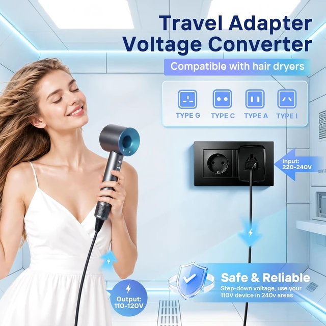 Alt view image 3 of 5 - SEVNX Voltage Converter US to Europe,220V to 110V Converter for Hair Dryer
