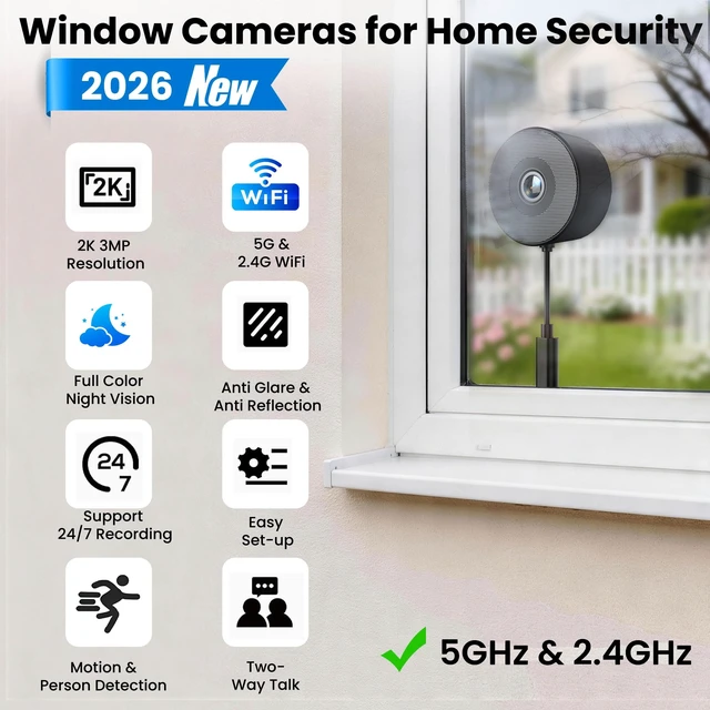 Alt view image 2 of 5 - 2 PackWindow Camera, 2K 3MP WiFi Dome Cameras for Home Security for Indoor & Outdoor Monitoring, with Full Color Starlight Night Vision, AI Human/Motion Detection, Easy Install, 24/7 Recording