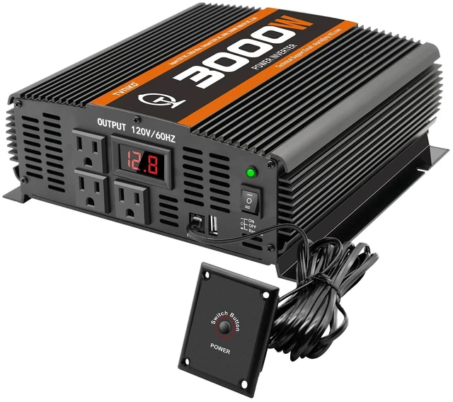 Main image of 3000 Watt car Power Inverter 12V to 110V /120V for RV semi Trucks Vehicles Power Converter with with 1 USB Ports and 3 AC Outlet- 3000W Inverter