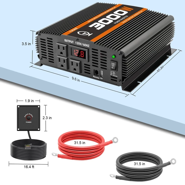 Alt view image 3 of 5 - 3000 Watt car Power Inverter 12V to 110V /120V for RV semi Trucks Vehicles Power Converter with with 1 USB Ports and 3 AC Outlet- 3000W Inverter