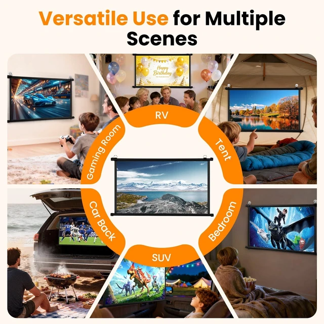 Alt view image 5 of 5 - 40 Inch Small Projector Screen, Upgrade Portable Pull Down & Roll Up Projector Screen for Car, SUV, RV, MPV, 16:9 HD 4K Mini Drop Down/Roll Down Movie Screen for Bedroom, Vans, Tent, Manual Rolling