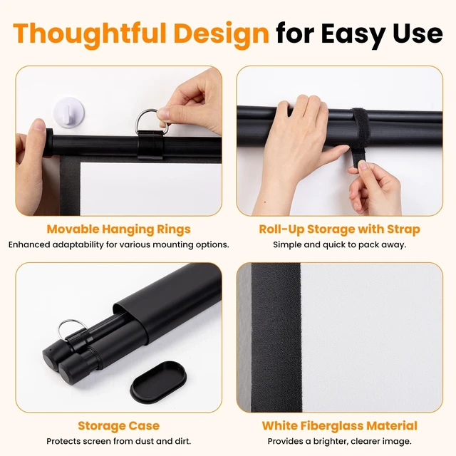 Alt view image 4 of 5 - 40 Inch Small Projector Screen, Upgrade Portable Pull Down & Roll Up Projector Screen for Car, SUV, RV, MPV, 16:9 HD 4K Mini Drop Down/Roll Down Movie Screen for Bedroom, Vans, Tent, Manual Rolling