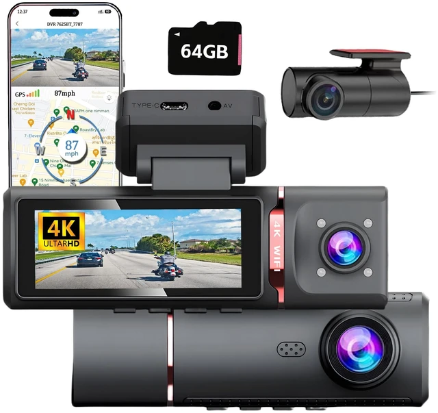 Main image of CruGEos M6 4K 3 Channel Dash Cam Front and Rear Inside