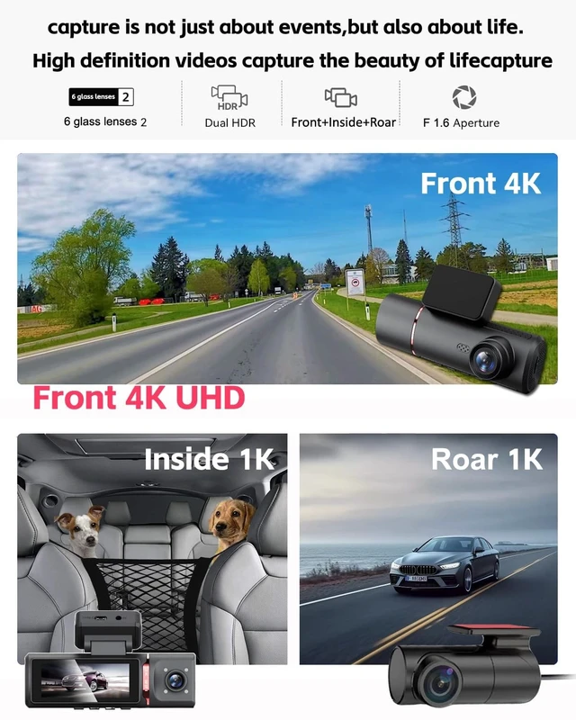 Alt view image 2 of 5 - CruGEos M6 4K 3 Channel Dash Cam Front and Rear Inside