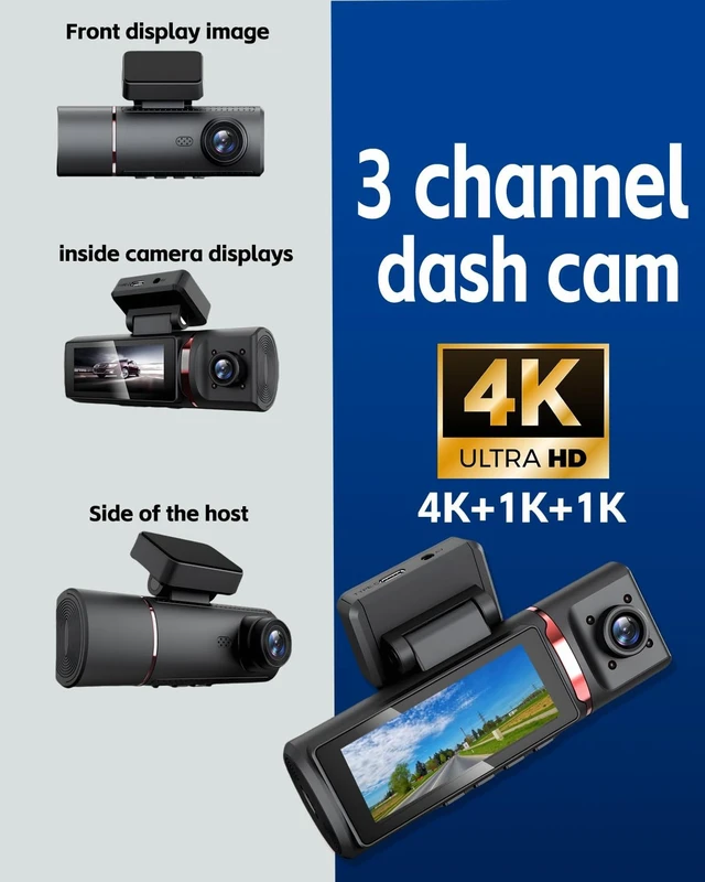 Alt view image 3 of 5 - CruGEos M6 4K 3 Channel Dash Cam Front and Rear Inside