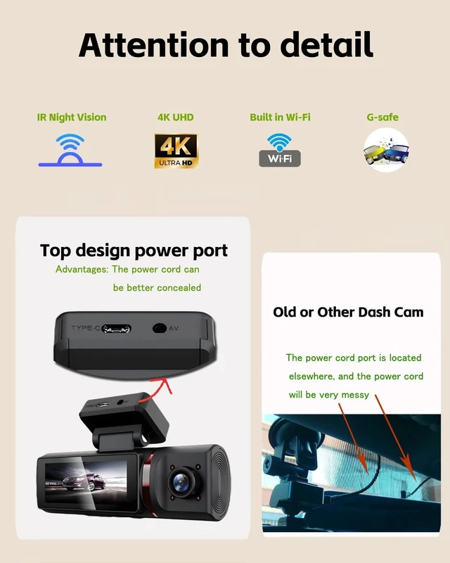 Alt view image 4 of 5 - CruGEos M6 4K 3 Channel Dash Cam Front and Rear Inside