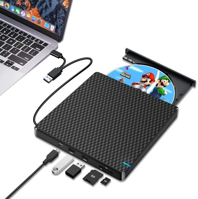 Main image of Guamar External CD/DVD Drive for Laptop: USB C CD Burner Portable DVD Player Reader for Mac MacBook PC Windows 11 with SD/TF Slot/2 USB Ports Plug & Play (Black)