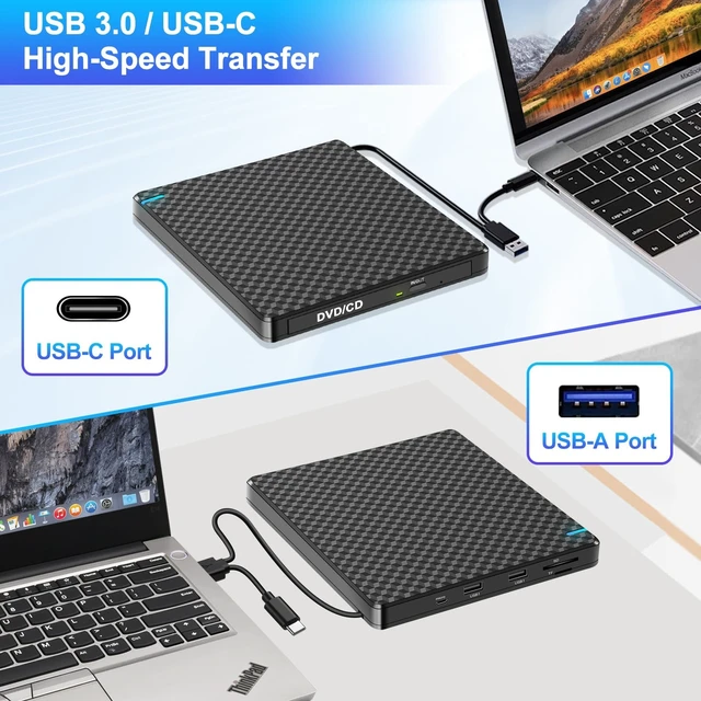 Alt view image 2 of 5 - Guamar External CD/DVD Drive for Laptop: USB C CD Burner Portable DVD Player Reader for Mac MacBook PC Windows 11 with SD/TF Slot/2 USB Ports Plug & Play (Black)