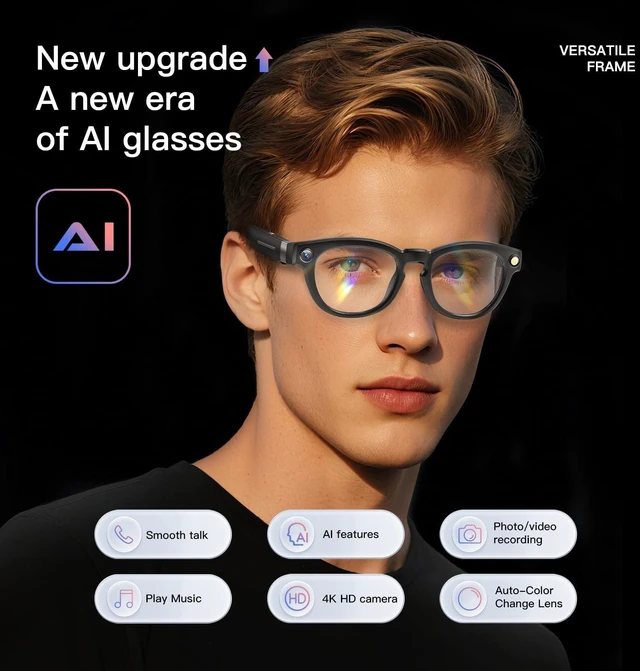 Alt view image 4 of 5 - Smart Glasses with Camera,8MP HD Video& Photo Capture,Real-Time Translation