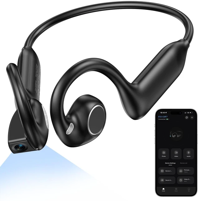 Main image of BEARTAIN E12 Bone Conduction Headphones with Camera, Hand-Free POV Camera Headphones, AI Functions, IP54 Waterproof, Bluetooth Open-Ear Wireless Sports Headset for Running Cycling with APP