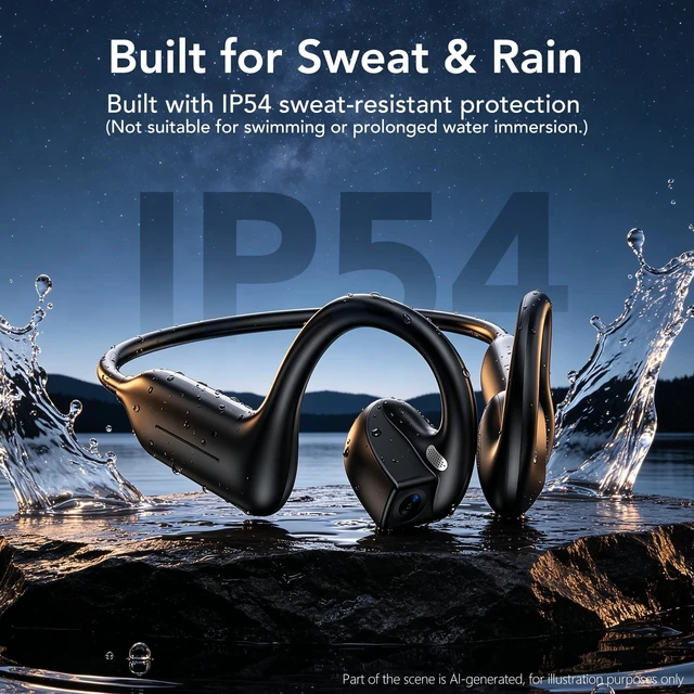 Alt view image 4 of 5 - BEARTAIN E12 Bone Conduction Headphones with Camera, Hand-Free POV Camera Headphones, AI Functions, IP54 Waterproof, Bluetooth Open-Ear Wireless Sports Headset for Running Cycling with APP