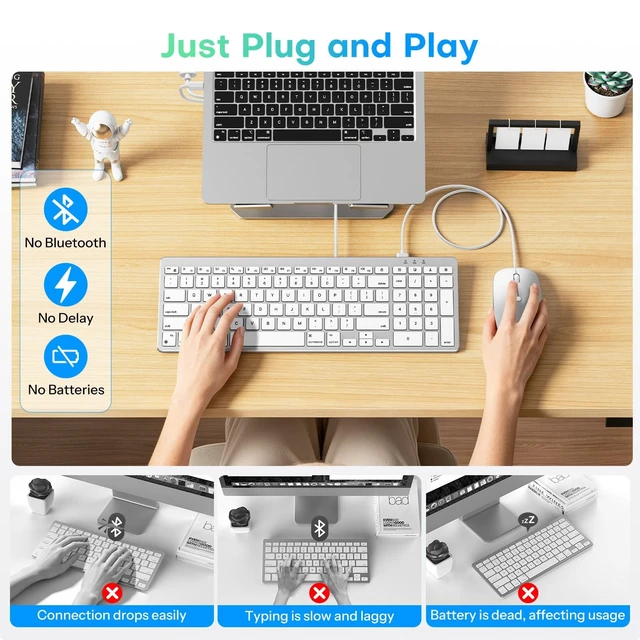 Alt view image 4 of 5 - Wired Keyboard and Mouse for Mac, with Number Pad, USB-C/USB-A Plug & Play