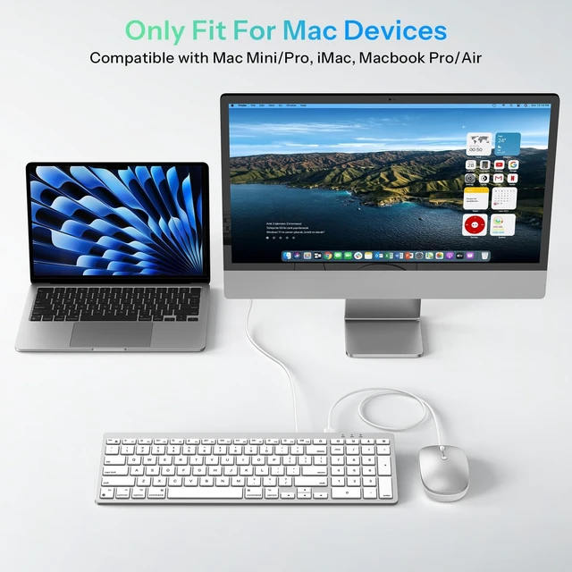 Alt view image 5 of 5 - Wired Keyboard and Mouse for Mac, with Number Pad, USB-C/USB-A Plug & Play