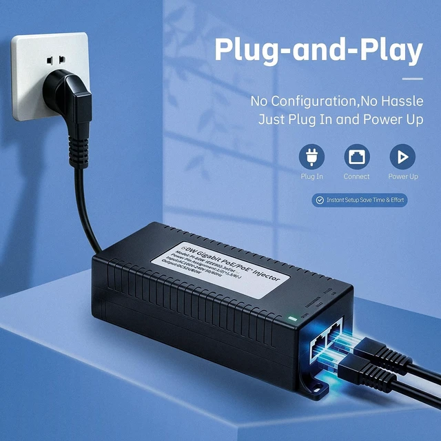 Alt view image 4 of 5 - 60W Gigabit PoE++ Injector, 48V PoE Power Supply Adapter, IEEE802.3af/at/bt