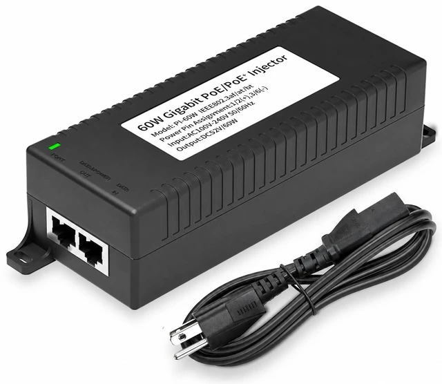 Main image of 60W Gigabit PoE++ Injector, 48V PoE Power Supply Adapter, IEEE802.3af/at/bt