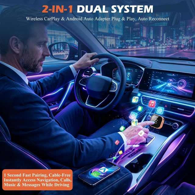 Alt view image 2 of 5 - Wireless CarPlay Adapter, 2-in-1 Mini CarPlay Wireless Adapter Plug & Play