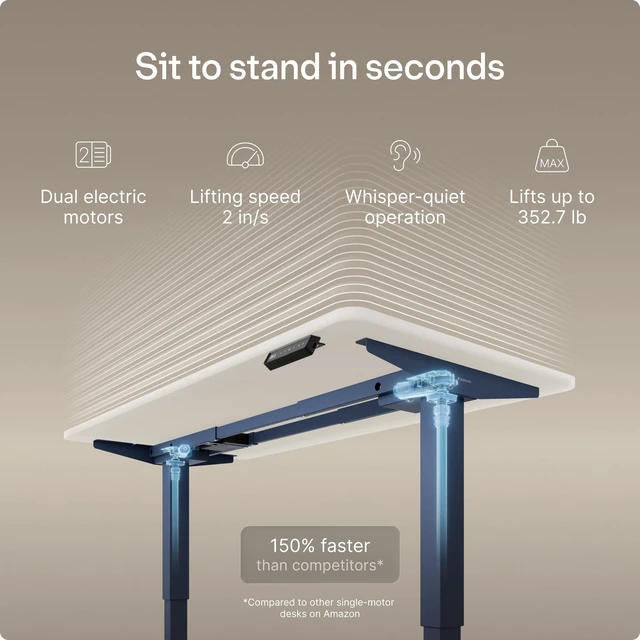 Alt view image 3 of 5 - Desktronic Height Adjustable Standing Desk Frame Ergonomic Sit Stand Desk Frame, Electric Dual Motors 353 lbs, USB & USB-C Charging, Wobble-Free, Touchscreen, 3 Memory Presets, Anti-Collision