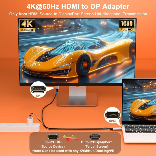 Alt view image 2 of 5 - HDMI to DisplayPort Adapter,10 feet Active 4K@60Hz HDMI to DP Braided Cable, Uni-Directional HDMI to DP with USB Power for PS5, Xbox Series X/S, Switch, PC, Laptop to DP Monitor, NVIDIA AMD
