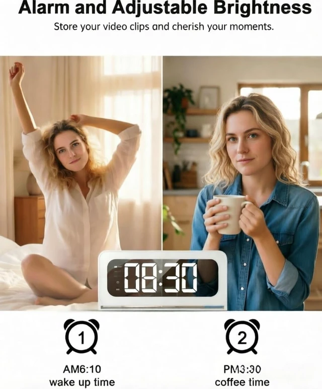Alt view image 2 of 5 - HEDNIC 2K Alarm Clock Camera, 5G & 2.4G WiFi Indoor Nanny Cam for Home Security, Full Color Night Vision, AI Human Motion Detection, Local SD Storage