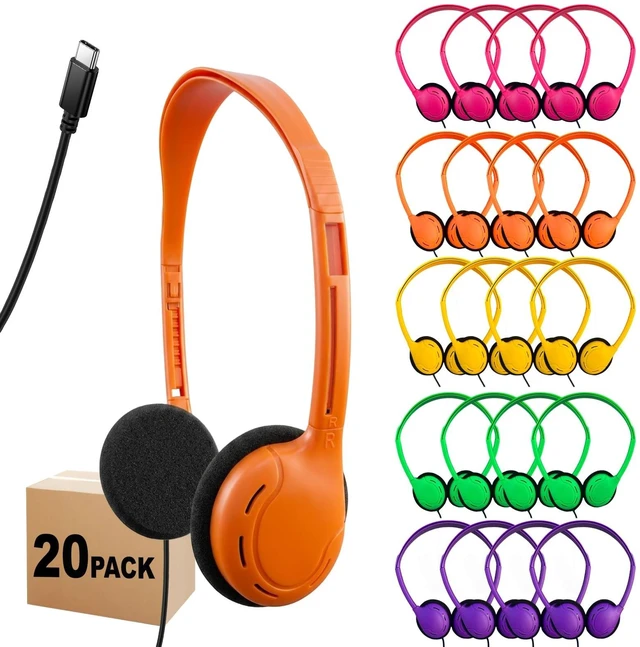 Main image of WASCLEWAY USB-C Headphones Bulk 30 Pack for Classroom, Multi Color