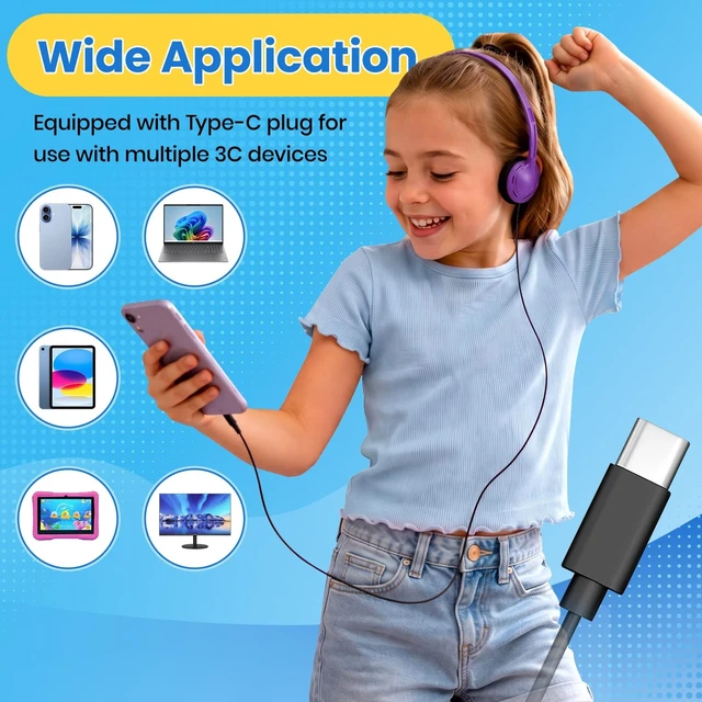 Alt view image 4 of 5 - WASCLEWAY USB-C Headphones Bulk 30 Pack for Classroom, Multi Color