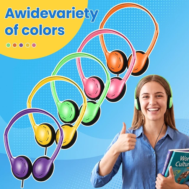 Alt view image 5 of 5 - WASCLEWAY USB-C Headphones Bulk 30 Pack for Classroom, Multi Color