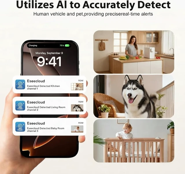 Alt view image 4 of 5 - HEDNIC 2K Alarm Clock Camera, 5G & 2.4G WiFi Indoor Nanny Cam for Home Security, Full Color Night Vision, AI Human Motion Detection, Local SD Storage