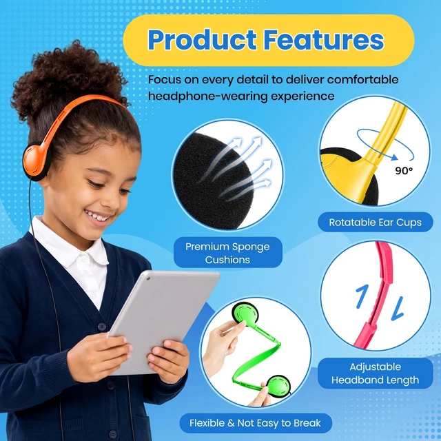 Alt view image 2 of 5 - WASCLEWAY USB-C Headphones Bulk 30 Pack for Classroom, Multi Color
