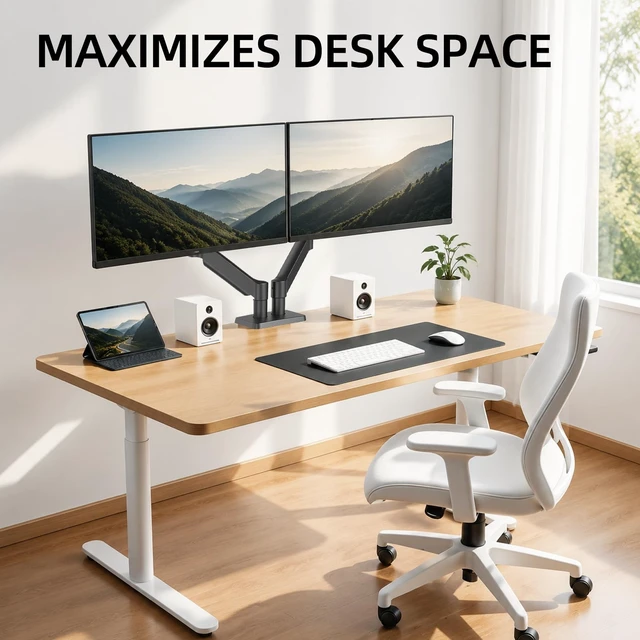 Alt view image 2 of 5 - Heavy Duty Dual Monitor Arm Desk Mount Gas Spring for 13-32 Inch Screens