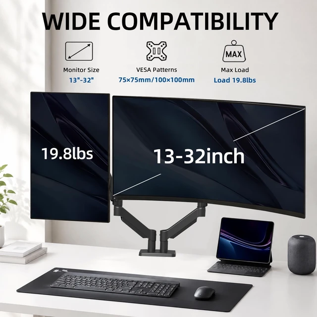 Alt view image 3 of 5 - Heavy Duty Dual Monitor Arm Desk Mount Gas Spring for 13-32 Inch Screens