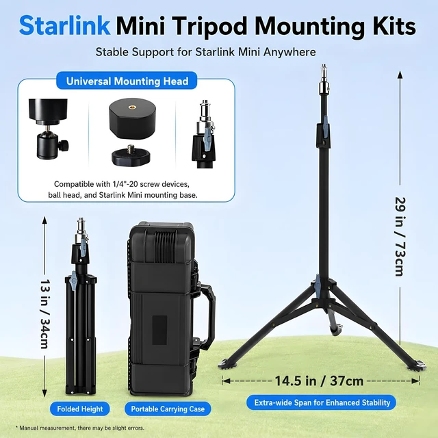 Alt view image 2 of 5 - Starlink Mini Tripod Mount Kit with Adapter, Height Adjustable Starlink Mini Stand with 360 Tilt, Sturdy Portable Satellite Internet Mount with Ground Pegs for Camping, RV, Travel, Outdoor Use