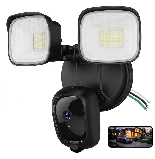 Main image of Meloght 2K Hardwired Flood Light Camera, 3500LM Dual-Head Outdoor Security Camera with Color Night Vision, 5G/2.4G WiFi, PIR Motion Detection, Siren, 2-Way Audio, IP65, Compatible with Alexa, Black