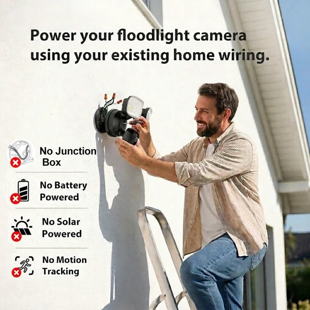 Alt view image 2 of 5 - Meloght 2K Hardwired Flood Light Camera, 3500LM Dual-Head Outdoor Security Camera with Color Night Vision, 5G/2.4G WiFi, PIR Motion Detection, Siren, 2-Way Audio, IP65, Compatible with Alexa, Black
