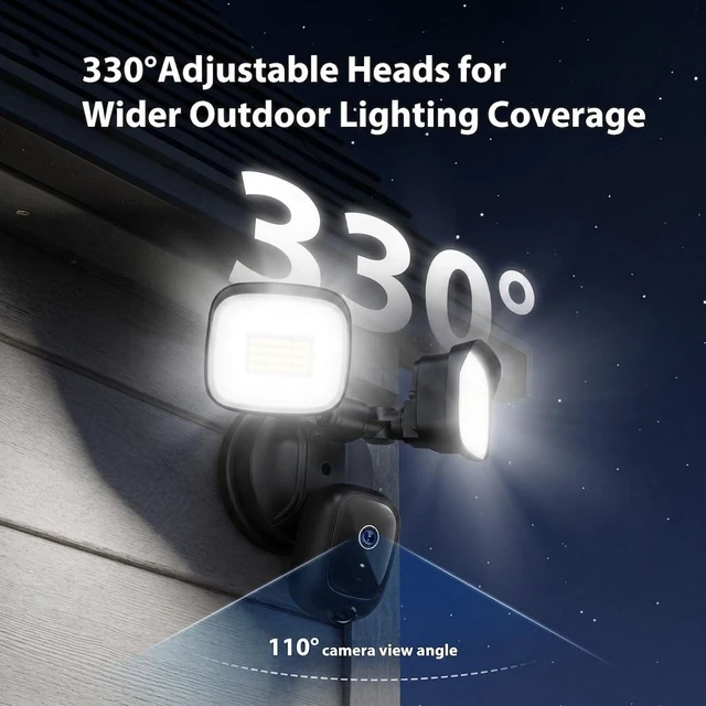 Alt view image 4 of 5 - Meloght 2K Hardwired Flood Light Camera, 3500LM Dual-Head Outdoor Security Camera with Color Night Vision, 5G/2.4G WiFi, PIR Motion Detection, Siren, 2-Way Audio, IP65, Compatible with Alexa, Black