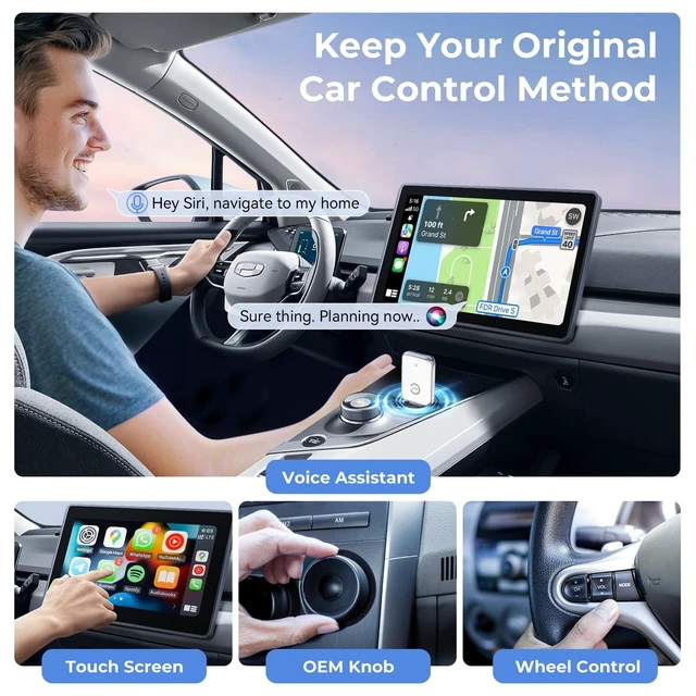 Alt view image 4 of 5 - CZOCPOS Wireless Carplay Adapter for iPhone, 2 in 1 Plug and Play Mini CarPlay and Android Auto Adapter for iOS 10 Android 11 and Above, Convert Wired Car Play to Wireless (Pure White)