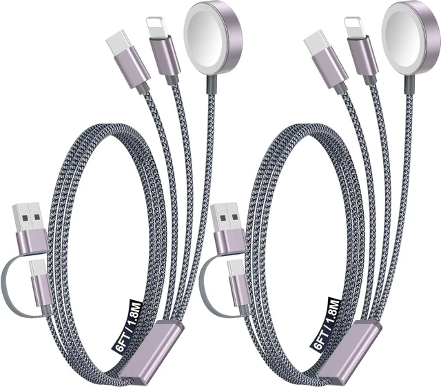 Main image of 2Pack Travel Essentials for Apple Watch Charger,3-in-2 Multi Charging Cable