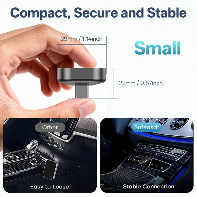 Alt view image 3 of 5 - Diojran USB C Wireless CarPlay & Android Auto Adapter, Wired to Wireless Dongle ^^ Plug & Play Compatible with iPhone & Android Smartphones,WiFi 6.0 Stable Connection & No Latency.