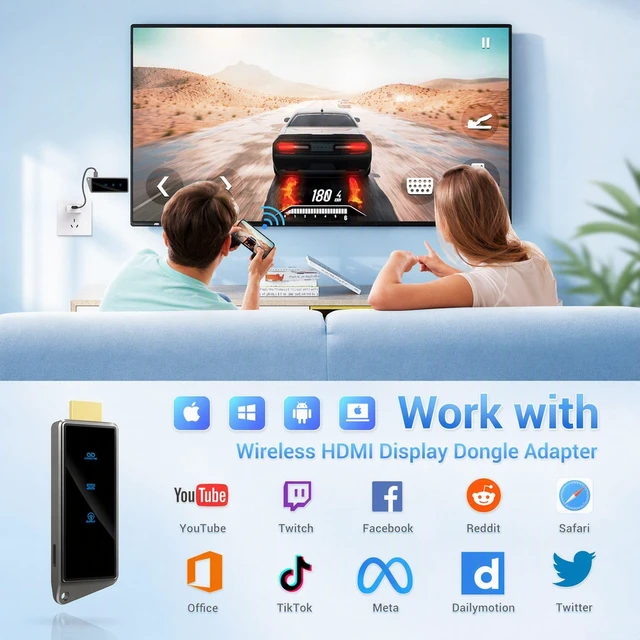Alt view image 5 of 5 - 2027 Upgraded Wireless HDMI Display Dongle Adapter, HDMI Bluetooth Adapter for Streaming Media Video/Audio Wireless Extender from Smartphone to HDTV/Projector/Monitor, Support Airplay DL