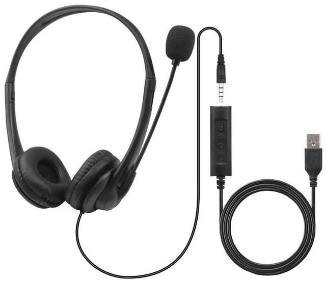 Main image of Wired Headset, Noise Cancellation, 3.5mm Port or in-line Control with USB-A Port, Ideal for Educational, Office, Games, Call Centers, podcasts, Music, and so Much More- Black(Ultra Light)